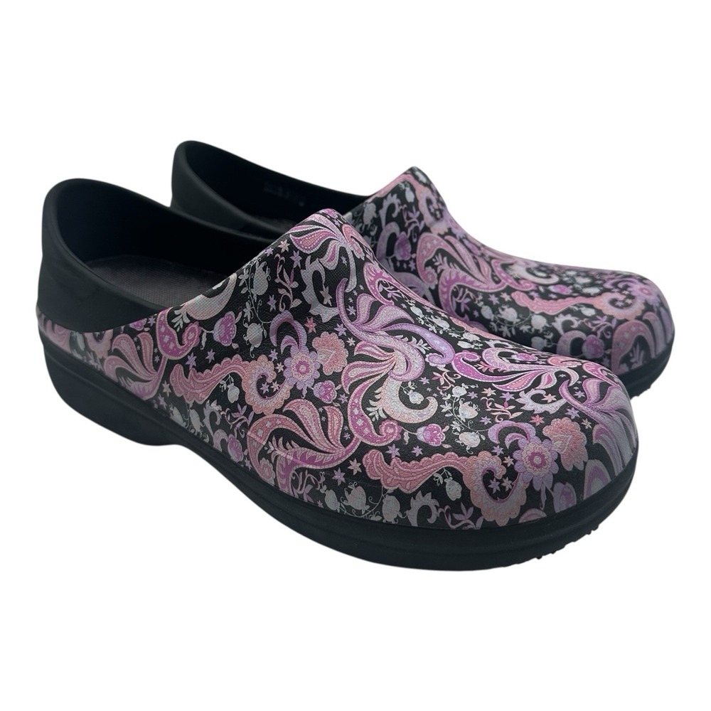 CROCS Pink & Black Floral Paisley Clogs